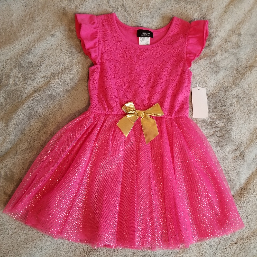 Hot Pink Flutter Sleeve Dress